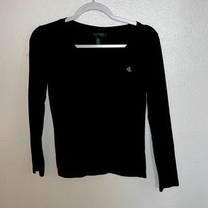 LAUREN Ralph Lauren black classic cling sleeve V neck